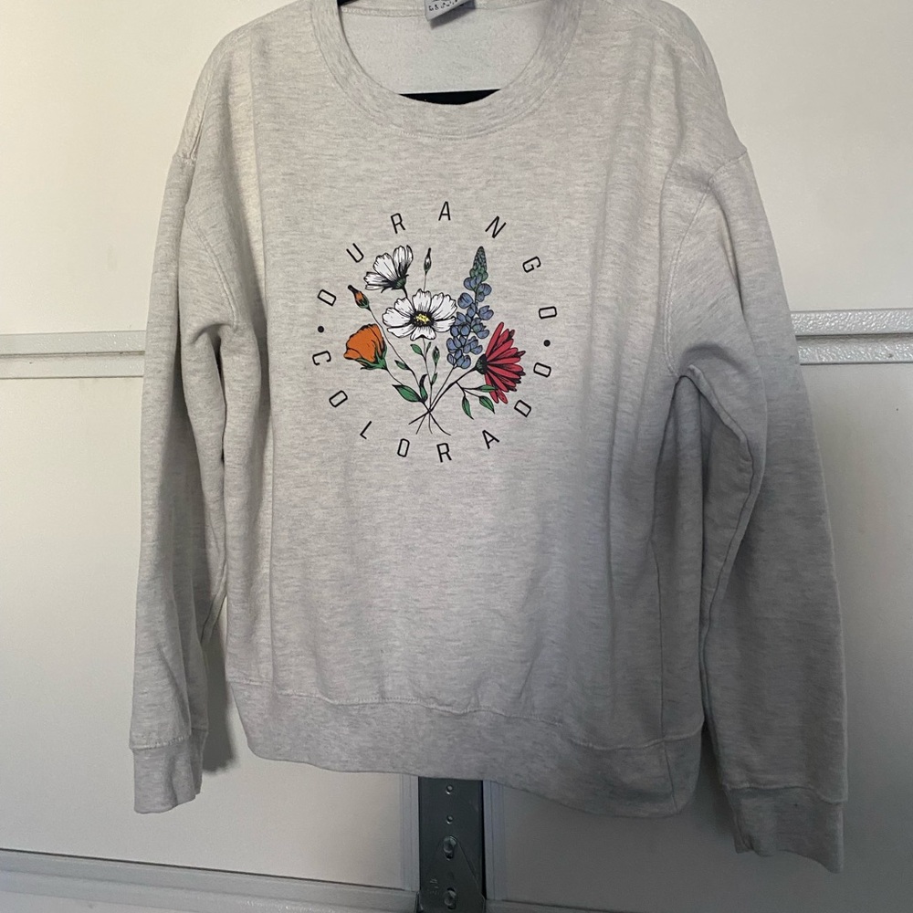 Floral Graphic Crew Neck Sweater - Gray